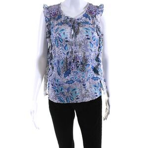 Calypso Saint Barth Womens Floral Ruffle Trim Sleeveless Blouse Top Blue Size XS